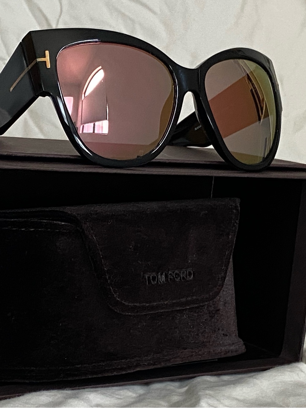 Tom Ford Anoushka Black Frame Sunglasses with Mirrored Lenses